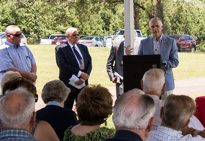 Texas State Rep. Dr. Gary VanDeaver speaks about the importance of historical sites Sunday at Sand Hill Cemetery in Simms, Texas.