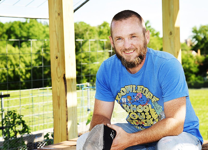 Jeff Hargrove, Lincoln University's community resiliency specialist, poses for a photograph at Thorpe Gordon Elementary's new outdoor classroom.