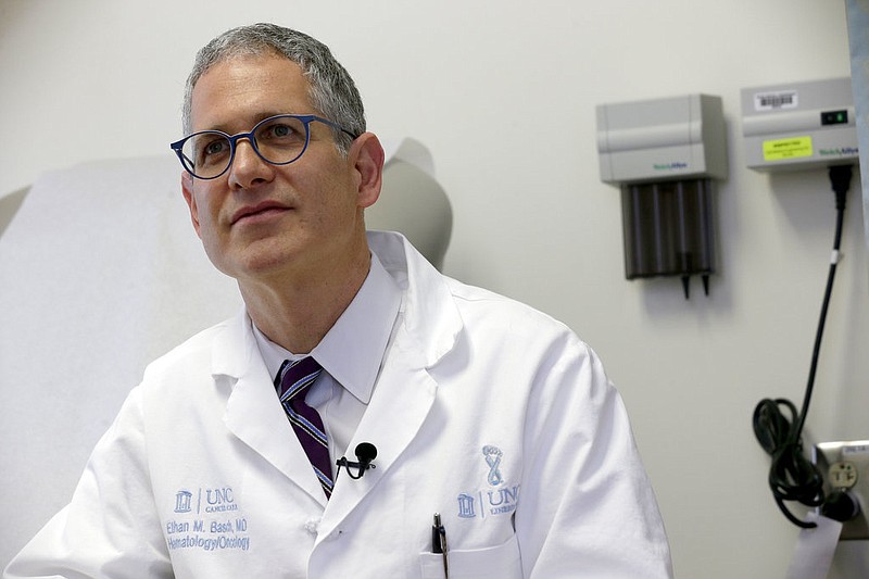 Dr. Ethan Basch speaks during an interview at the North Carolina Cancer Hospital in Chapel Hill, N.C., on Thursday, May 25, 2017. Basch conducted a study that shows cancer patients who use home computers to report problems like nausea and fatigue improved survival - by nearly half a year, longer than many new cancer drugs do.