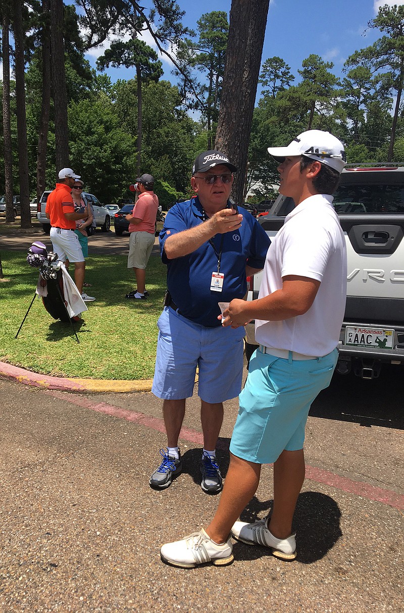 Ethan Eppinette speaks to the media on Thursday at Texarkana Country Club.