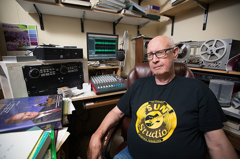 Doug Davis in his recording studio in Texarkana Texas. The syndicated radio host, musician and all around county music aficionado has turned his love for the music and the story behind the tunes into a 70-year career.  