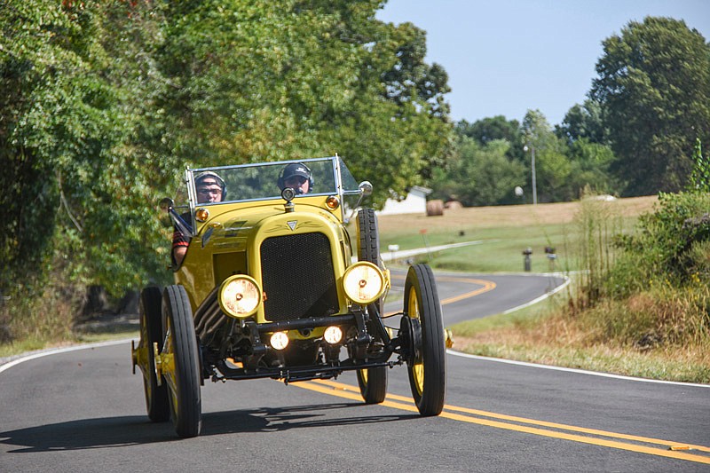 Brad Epple, left, navigates as his son, Daniel Epple, drives their 1916 Hudson Indy Racer in the Coker Tire Challenge, a Great Race preliminary event.