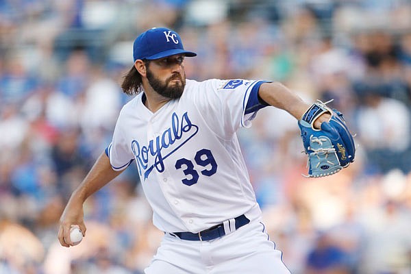 Royals starting pitcher Jason Hammel works to the plate during Monday night's game against the Red Sox at Kauffman Stadium.
