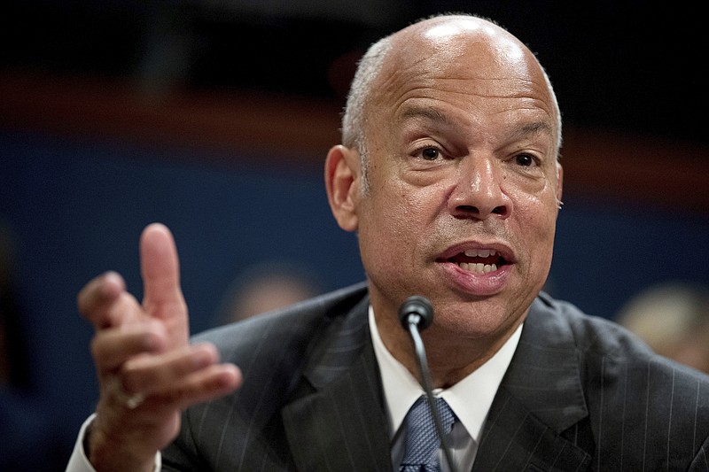 Former Homeland Security Secretary Jeh Johnson testifies to the House Intelligence Committee task force on Capitol Hill in Washington, Wednesday, June 21, 2017, as part of the Russia investigation. (AP Photo/Andrew Harnik)