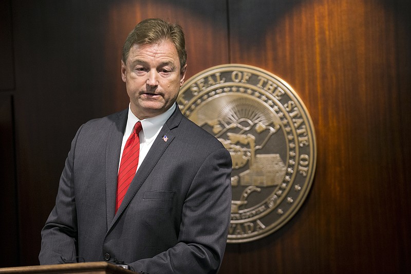 Sen. Dean Heller, R-Nev., during a press conference where he announced he will vote no on the proposed GOP healthcare bill at the Grant Sawyer State Office Building on Friday, June 23, 2017 in Las Vegas. (Erik Verduzco/Las Vegas Review-Journal via AP)