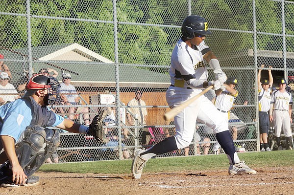 Mike Million of the Renegades swings during Friday night's game against the Ozark Generals at Vivion Field.