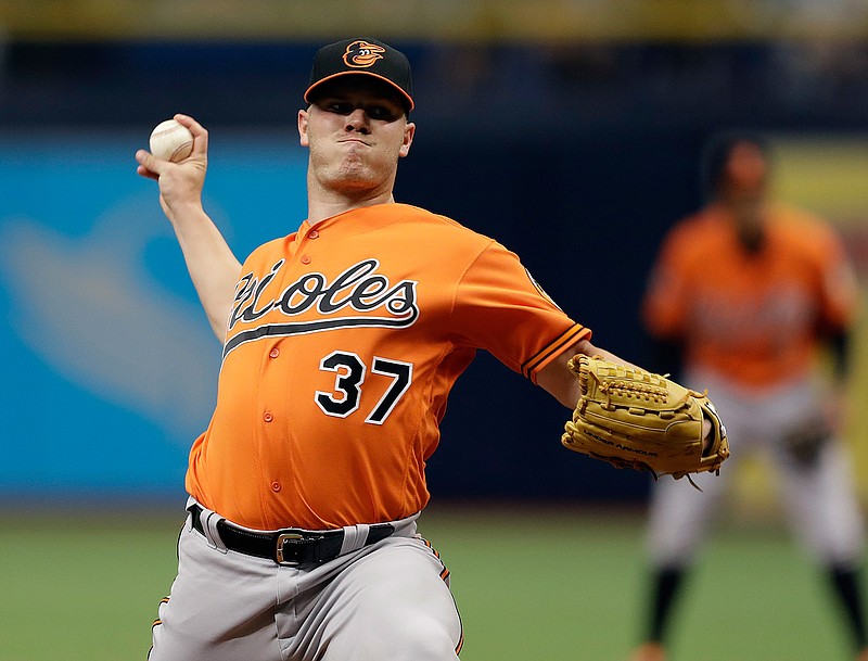 Baltimore Orioles starting pitcher Dylan Bundy (37) delivers to the Tampa Bay Rays during the first inning of a baseball game Saturday, June 24, 2017, in St. Petersburg, Fla. 