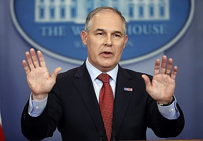 In this June 2, 2017, file photo, EPA Administrator Scott Pruitt speaks to the media during the daily briefing in the Brady Press Briefing Room of the White House in Washington.  The Trump administration is taking steps to roll back an Obama administration policy that protected more than half the nation's streams from pollution.
The Environmental Protection Agency and the Army Corps of Engineers on Tuesday outlined a process for rescinding a 2015 regulation that defines which waterways are covered under the Clean Water Act.