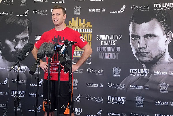 Jeff Horn speaks to the media in a gym Monday in Brisbane, Australia.