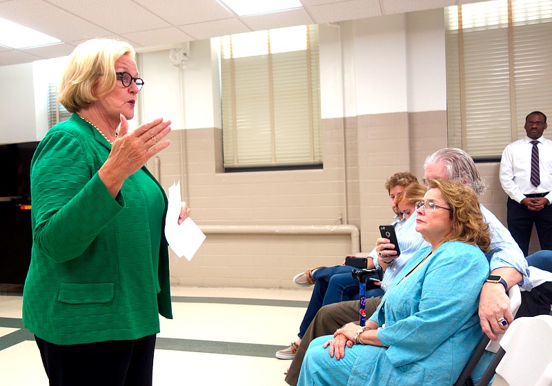 U.S. Sen. Claire McCaskill spoke with an eager crowd Thursday, July 6, 2017 during a town hall meeting in Mexico, Mo. Attendees included former teachers, a former sheriff and a handful of Callaway County residents, among others.