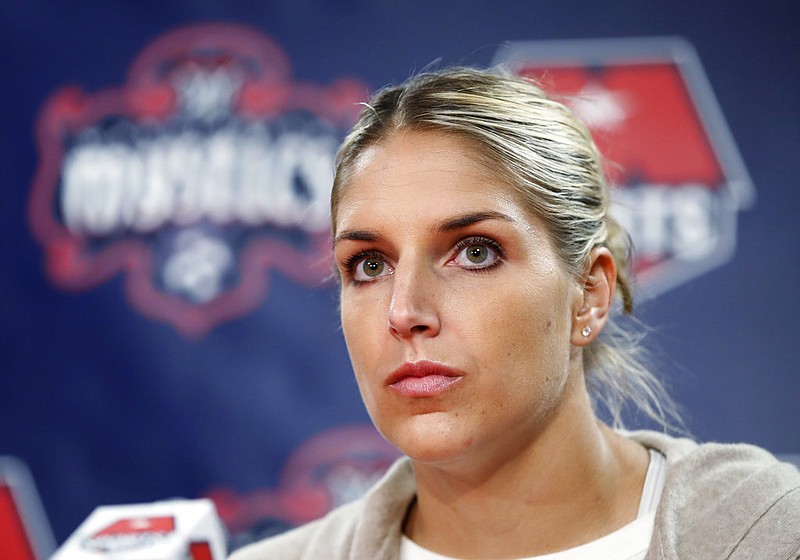 This Feb. 10, 2017 file photo shows Elena Delle Donne speaking during a news conference in Washington. 