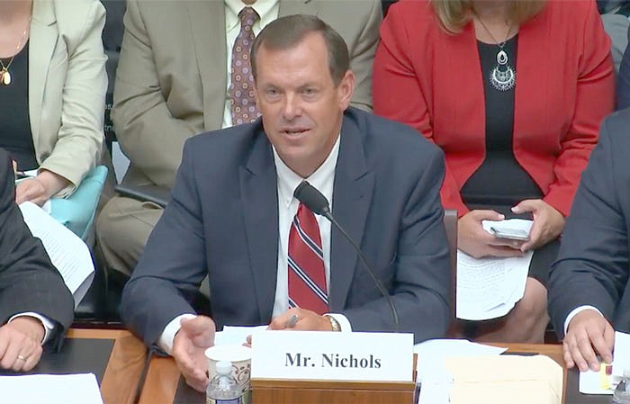 This screenshot from a livestream video shows Rick Nichols, CEO of River Region Credit Union, testifying Wednesday before a congressional committee.