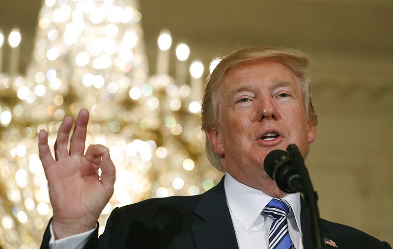 In this Monday, July 17, 2017 photo, President Donald Trump speaks at the White House in Washington. President Donald Trump on Tuesday blasted congressional Democrats and "a few Republicans" over the failure of the GOP effort to rewrite the Obama health care law, and warned, "we will return."