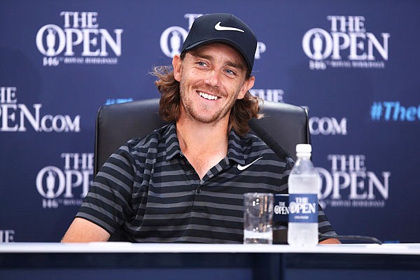 Tommy Fleetwood smiles during a press conference Monday for the British Open at Royal Birkdale in Southport, England.