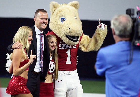 Oklahoma head football coach Lincoln Riley poses for a photo Monday during the Big 12 football media day in Frisco, Texas.