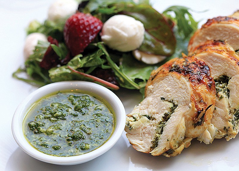 Grilled Pesto Chicken with Berry Salad. 