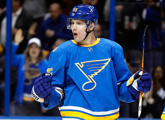 In this Feb. 2 file photo, Blues' Colton Parayko celebrates after scoring against the Maple Leafs.
