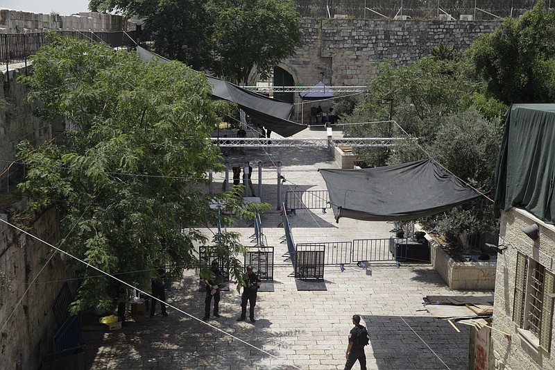 <p>Ap</p><p>Israeli border police officers stand guard Sunday near newly installed cameras at the entrance to the Al Aqsa Mosque compound in Jerusalem’s Old City.</p>