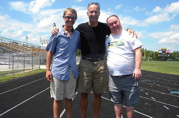 Members of the Fulton Hornets Unified Basketball Team pose for a photo at Fulton High on July 11 (from left to right): Aiden Petterson, Ken Petterson, Joey Garrard. The Pettersons were selected to be apart of Team MO Magic for the 2018 Special Olympics.