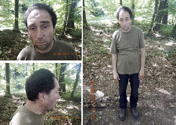 This undated images released by the KAPO Schaffhausen shows the alleged attacker who injured several people in Schaffhausen Switzerland Monday, July 24, 2017. An unkempt man armed with a chainsaw wounded five people Monday at an office building in the northern Swiss city of Schaffhausen and then fled, police said. A manhunt was on for him. (KAPO Schaffhausen via AP)