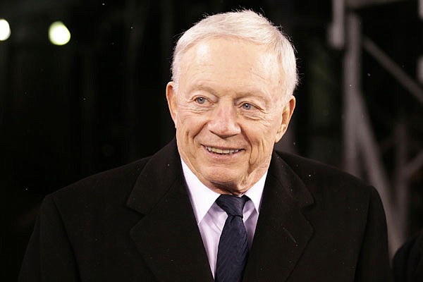 In this Dec. 11, 2016, file photo, Cowboys owner Jerry Jones talks at MetLife Stadium before an game against the Giants in East Rutherford, N.J. Jones reiterated his belief that star running back Ezekiel Elliott wasn't guilty of domestic violence in a case the NFL has been investigating for a year.
