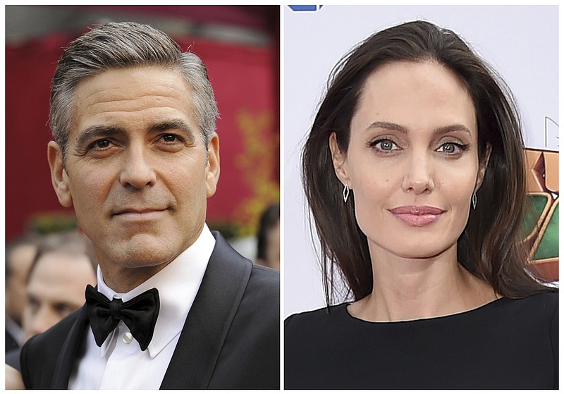 In this combination photo, actors George Clooney appears at the Academy Awards in 2008, left, and Angelina Jolie appears at the world premiere of "Kung Fu Panda 3" in Los Angeles on Jan. 16, 2016. Clooney’s crime comedy “Suburbicon,” Angelina Jolie’s Khmer Rouge drama “First They Killed My Father,”  will play at the Toronto International Film Festival this year. The Toronto International Film Festival runs from Sept. 7 through Sept. 17. (AP Photo/File)