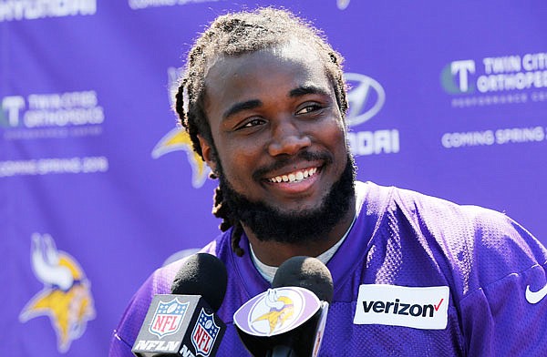 In this May 5 file photo, Vikings rookie running back Dalvin Cook speaks to the media during the team's rookies minicamp in Eden Prairie, Minn.