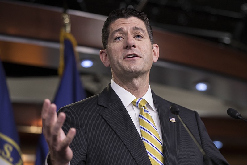 FILE - In this July 27, 2017 file photo, House Speaker Paul Ryan of Wis. meets with reporters on Capitol Hill in Washington. Republicans have little to show for their first seven months of controlling the White House and Capitol Hill. The Senate sent Justice Neil Gorsuch to the Supreme Court, and Congress passed bills bolstering veterans’ health programs and financing the Food and Drug Administration.  (AP Photo/J. Scott Applewhite)