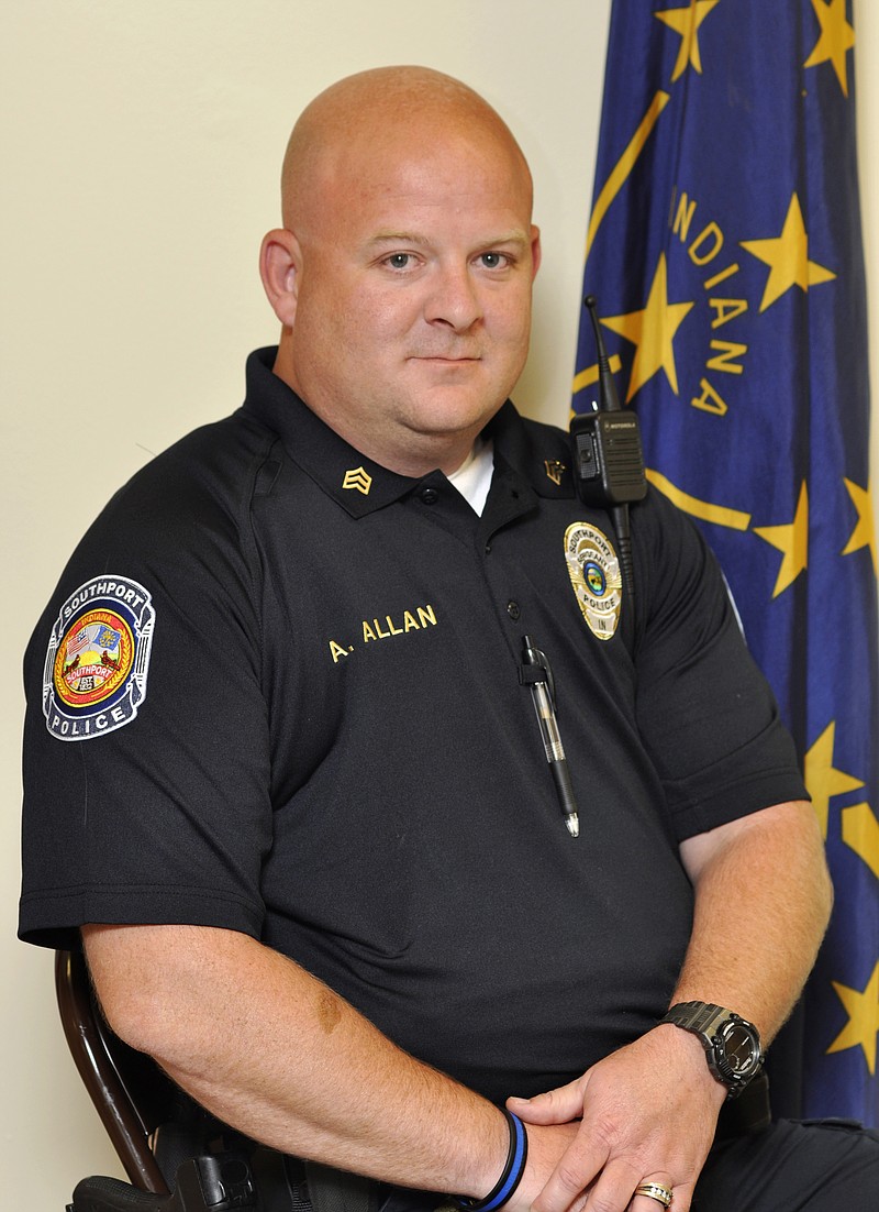 This undated photo released by the Southport Police Department shows Southport Police Lt. Aaron Allan who was slain July 27, 2017, allegedly by a motorist he was trying to help following a car crash on the south side of Indianapolis. An Indianapolis man has been charged with murder in Allan's killing. (Southport Police Department via AP)