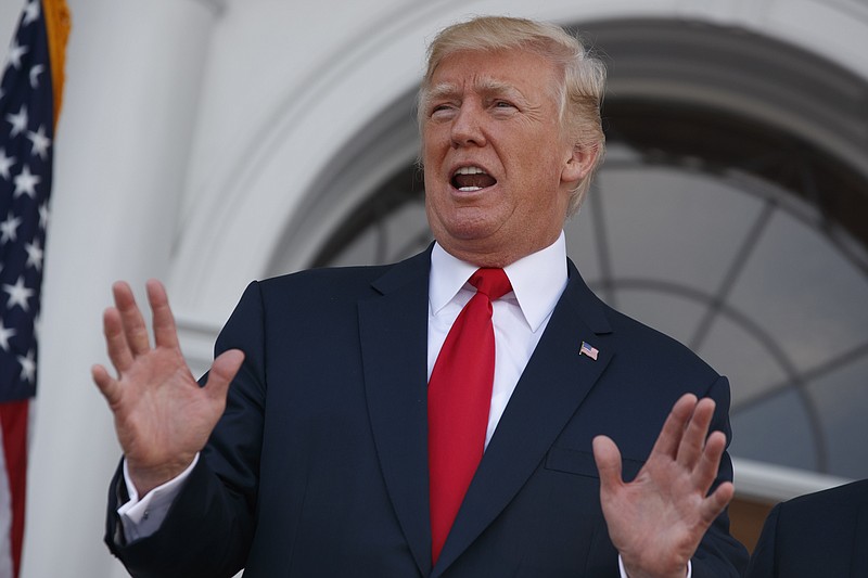 President Donald Trump speaks to reporters before a security briefing at Trump National Golf Club in Bedminster, N.J., Thursday, Aug. 10, 2017,  (AP Photo/Evan Vucci) (AP Photo/Evan Vucci)