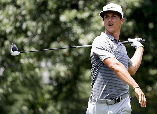 Thorbjorn Olesen reacts to his tee shot on the 16th hole during Thursday's first round of the PGA Championship at the Quail Hollow Club in Charlotte, N.C.