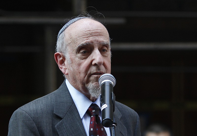 FILE - In this July 12, 2011 file photo, Rabbi Haskel Lookstein speaks in New York. Lookstein, Ivanka Trump's rabbi denounced President Donald Trump for blaming "both sides" in a white nationalist rally in Charlottesville, Va., as the number of American Jewish leaders willing to criticize him grew. (AP Photo/Frank Franklin II, File)