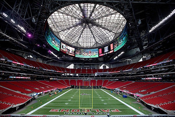 The Mercedes-Benz Stadium, the new home of the Falcons and Atlanta United, nears completion in preparation for its opening Aug. 26 for the Falcons' preseason game against the Cardinals.