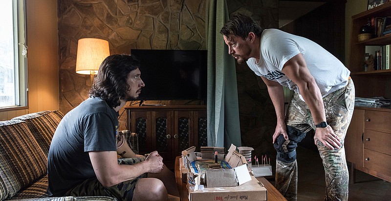 This image released by Bleecker Street shows Adam Driver, left, and Channing Tatum in "Logan Lucky." 
