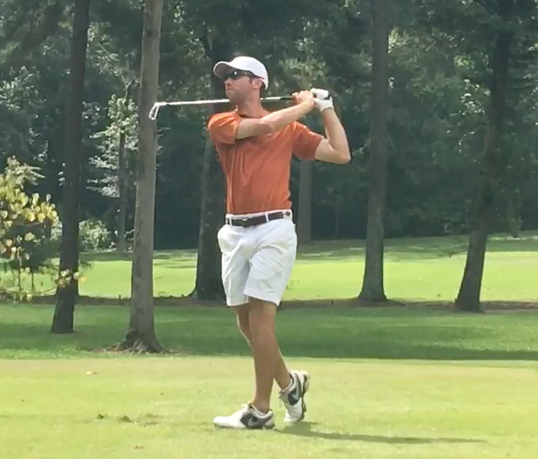 Brax McCarthy of Fort Worth, Texas, takes a shot during Friday's round of the Texarkana Open at the Texarkana Country Club in Texarkana, Ark.