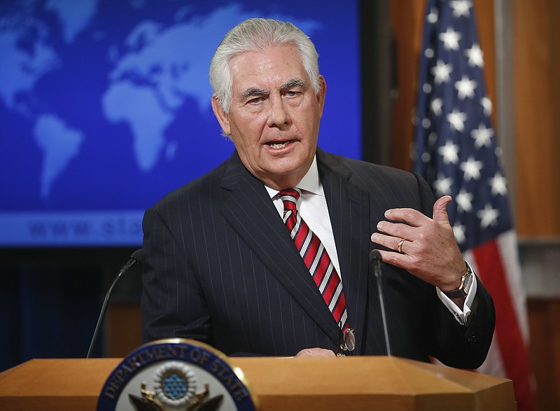 Secretary of State Rex Tillerson speaks at the State Department in Washington, Tuesday, Aug. 22, 2017, to discuss Afghanistan. (AP Photo/Pablo Martinez Monsivais)