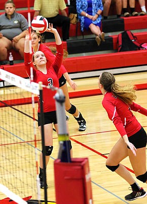 Veronica Allison of Jefferson City sets up a teammate for a spike during a game last season at Fleming Fieldhouse. Allison is one of seven seniors for the Lady Jays this season.