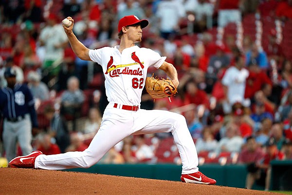 Cardinals pitcher Luke Weaver delivers to the plate during Wednesday night's game against the Padres at Busch Stadium.