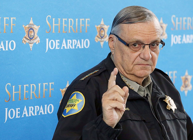 <p>AP</p><p>Maricopa County Sheriff Joe Arpaio speaks at a 2013 news conference at the Sheriff’s headquarters in Phoenix, Arizona. President Donald Trump has pardoned the former sheriff following his conviction for intentionally disobeying a judge’s order in an immigration case.</p>
