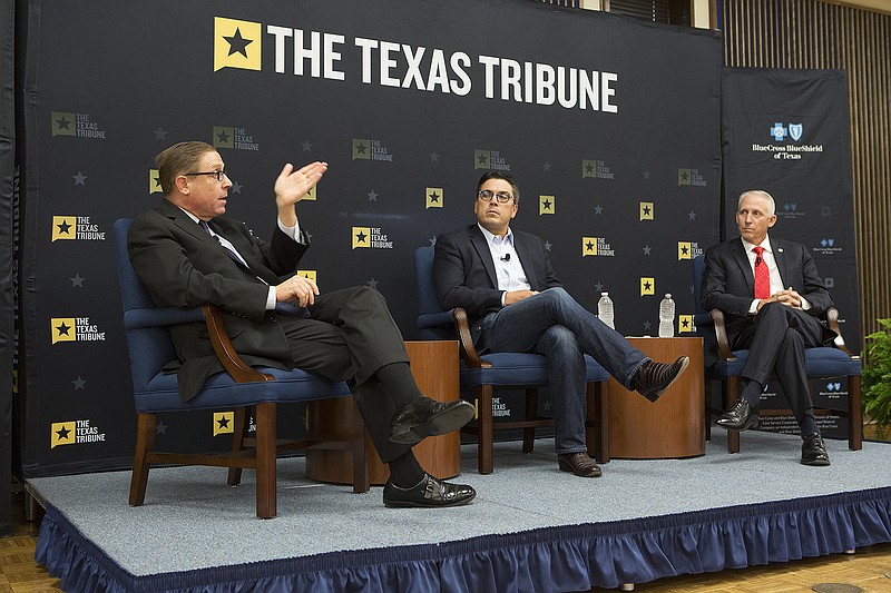 Evan Smith leads the discussion with Texas Republican Representatives Chris Paddie and Gary Vandeaver on Wednesday August 30, 2017, at Texarkana College in Texarkana, Texas. The hourlong forum was hosted by the Texas Tribune and focused on a variety of state topics including border security, the bathroom bill and Hurricane Harvey.