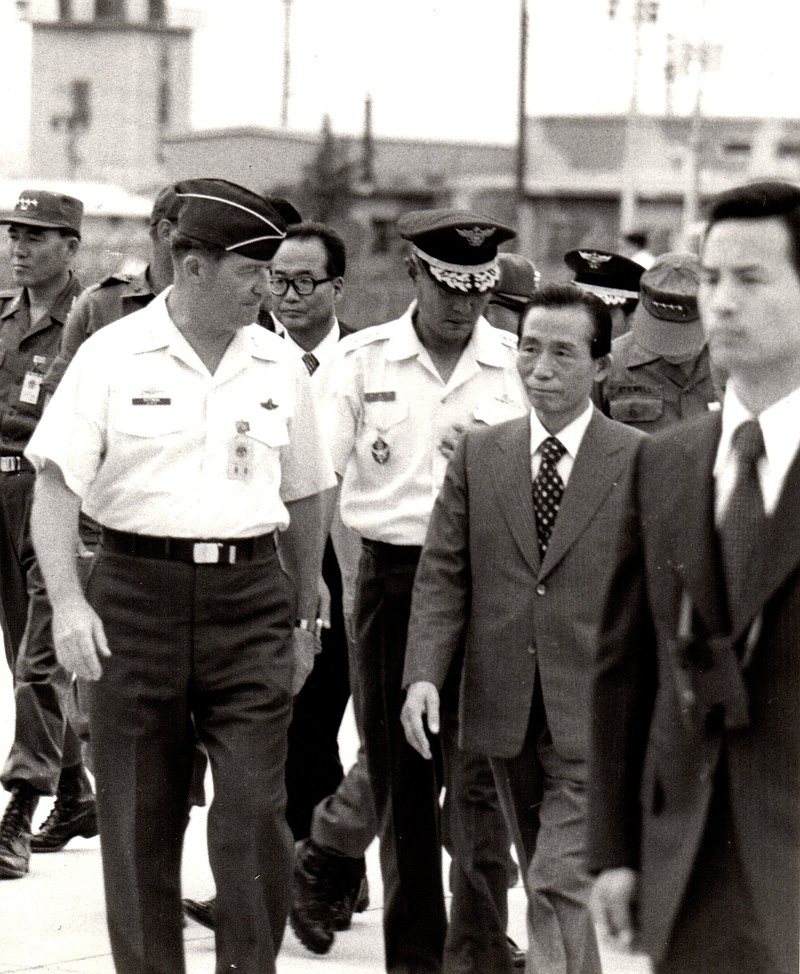 <p>Courtesy of Debbie Pash-Boldt</p><p>The late Major General Don D. Pittman, left, a native of Jefferson City, escorted then-South Korean President Park Chung Hee on a tour of Osan Air Base, Korea, in 1976.</p>