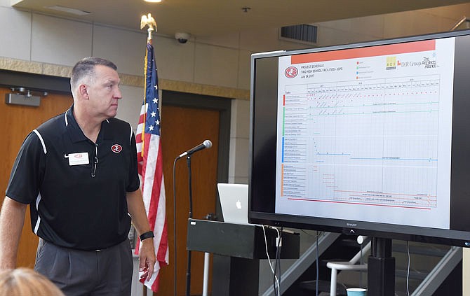 Jefferson City Public Schools Superintendent, Larry Linthacum hosts Coffee with Larry on Friday, Sept. 1, 2017 in the Miller Performing Arts Center lobby. 