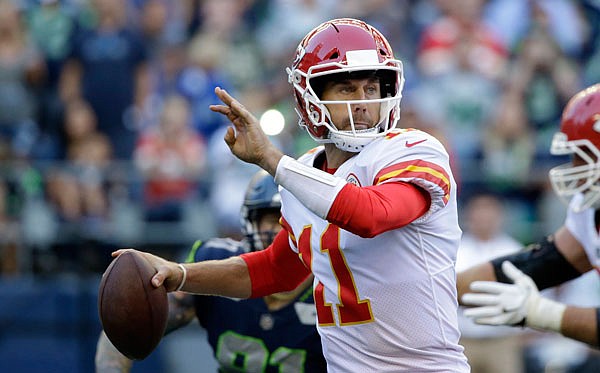 Chiefs quarterback Alex Smith looks to make a throw during a preseason game last month against the Seahawks in Seattle.