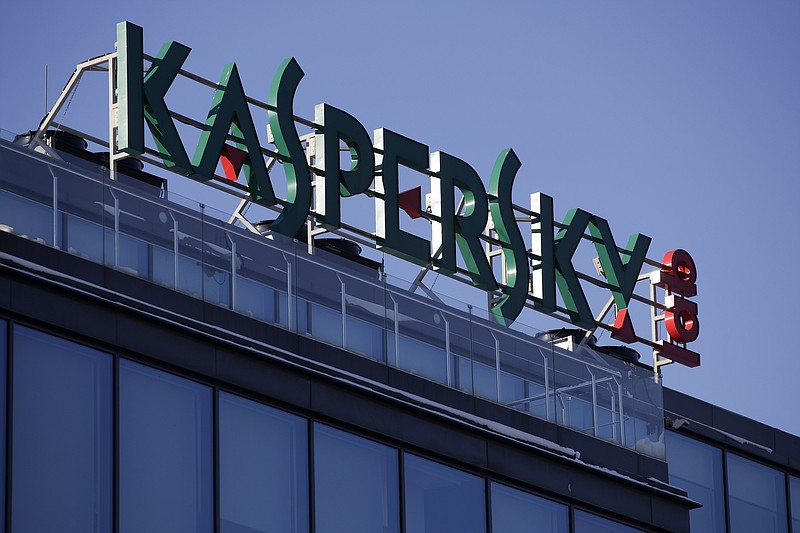 FILE - This Monday, Jan. 30, 2017, file photo shows a sign above the headquarters of Kaspersky Lab in Moscow. Worries rippled through the consumer market for antivirus software after the U.S. government banned federal agencies from using Kaspersky Lab software on Wednesday, Sept. 13, 2017. Best Buy said it will no longer sell software made by the Russian company, although one security researcher said most consumers don't need to be alarmed. (AP Photo/Pavel Golovkin, File)