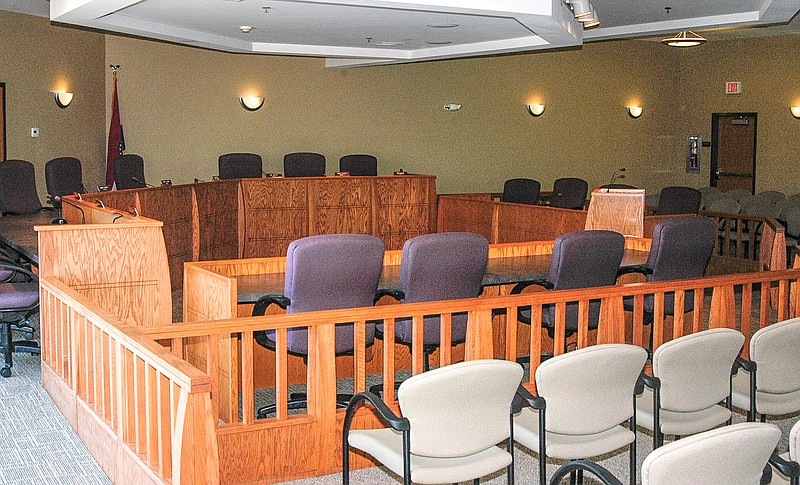 The large room on the second floor of the California City Hall, generally known as the Council Chamber, is actually set up as a courtroom. Municipal Court actions are held in this room. (Democrat photo / David A. Wilson)