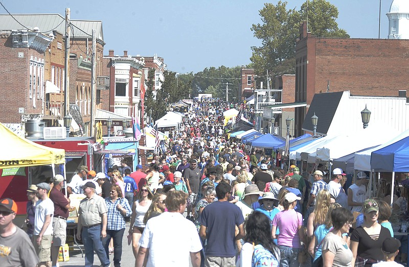 The crowd fills the street Sept. 16, 2017 at the 27th annual Ozark Ham and Turkey Festival. (Democrat photo / David A. Wilson)