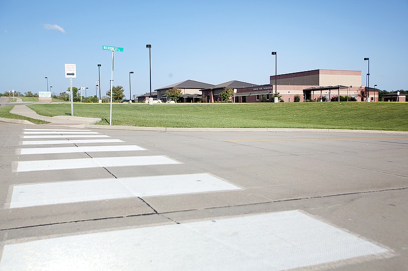 A crosswalk is seen Tuesday, Sept. 19, 2017, near Pioneer Trail Elementary School. 