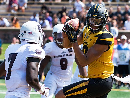 Missouri tight end Jason Reese pulls in a reception for a touchdown during a game against Missouri State earlier this month at Faurot Field.