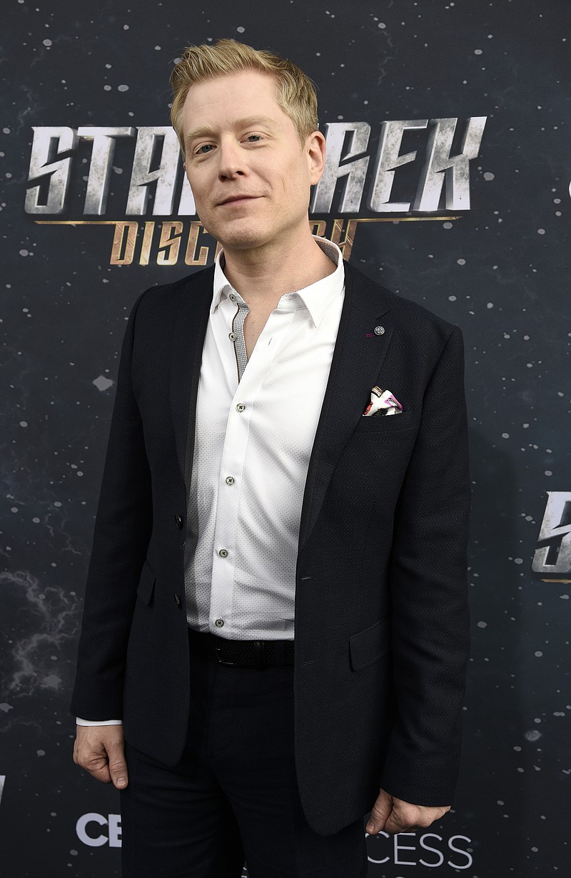 FILE - In this Sept. 19, 2017 file photo, Anthony Rapp, cast member in "Star Trek: Discovery," poses at the premiere of the new television series in Los Angeles. (Photo by Chris Pizzello/Invision/AP, File)