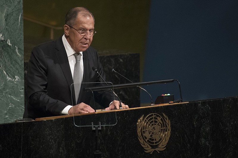 Russian Foreign Minister Sergey Lavrov addresses the United Nations General Assembly, at U.N. headquarters, Thursday, Sept. 21, 2017. (AP Photo/Mary Altaffer)